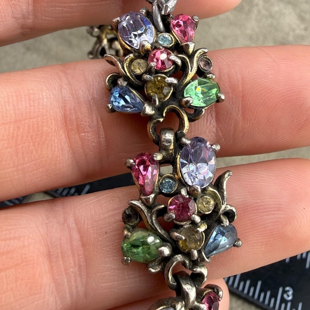 Vintage Hollycraft Bracelet Multi Color Pastel Rhinestone Floral 1950 7in - Picture 11 of 16